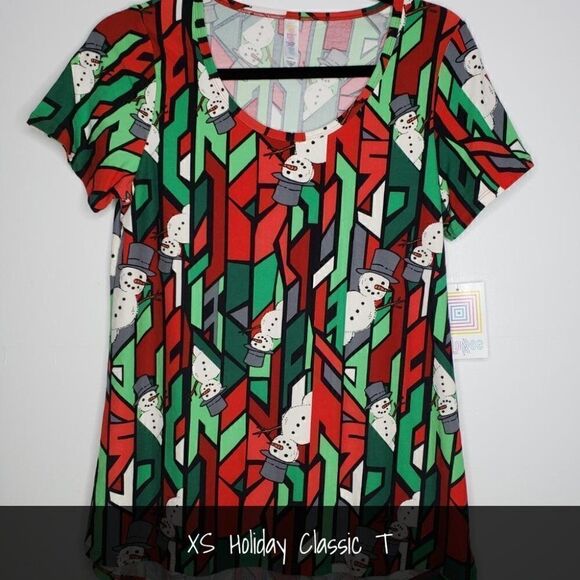 Lularoe Classic T XS Christmas Snowmen Red Green NEW - Picture 1 of 1